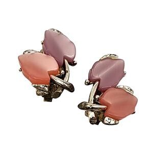 1950s Moonglow Clip-On Earrings Pink & Lavender Thermoset Leaves